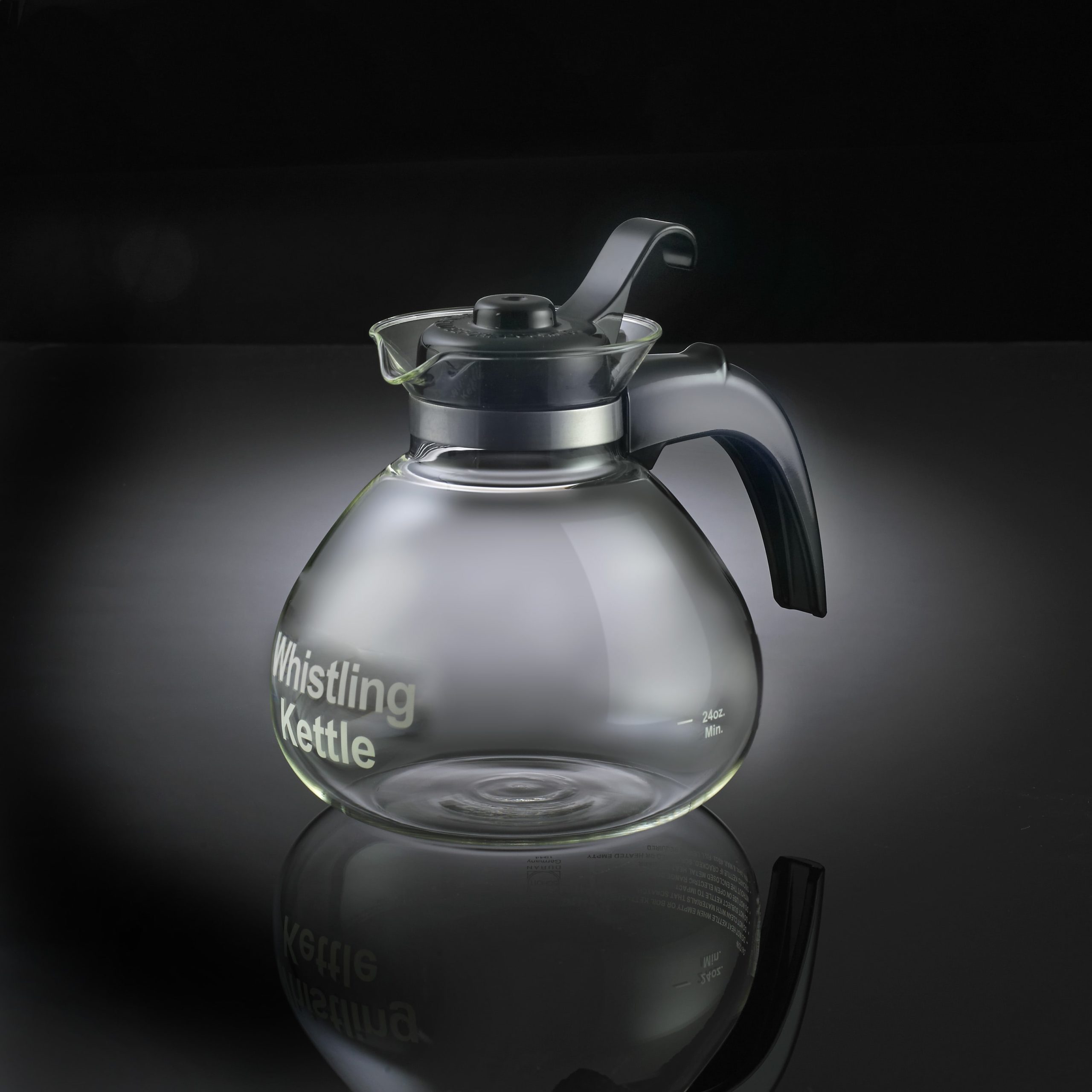 Medelco 12-Cup Glass Stovetop Whistling Kettle – Borosilicate Glass, For Gas Or Electric Coil